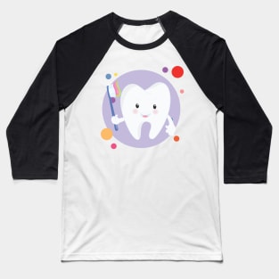 Cute Kawaii Tooth With Toothbrush Baseball T-Shirt